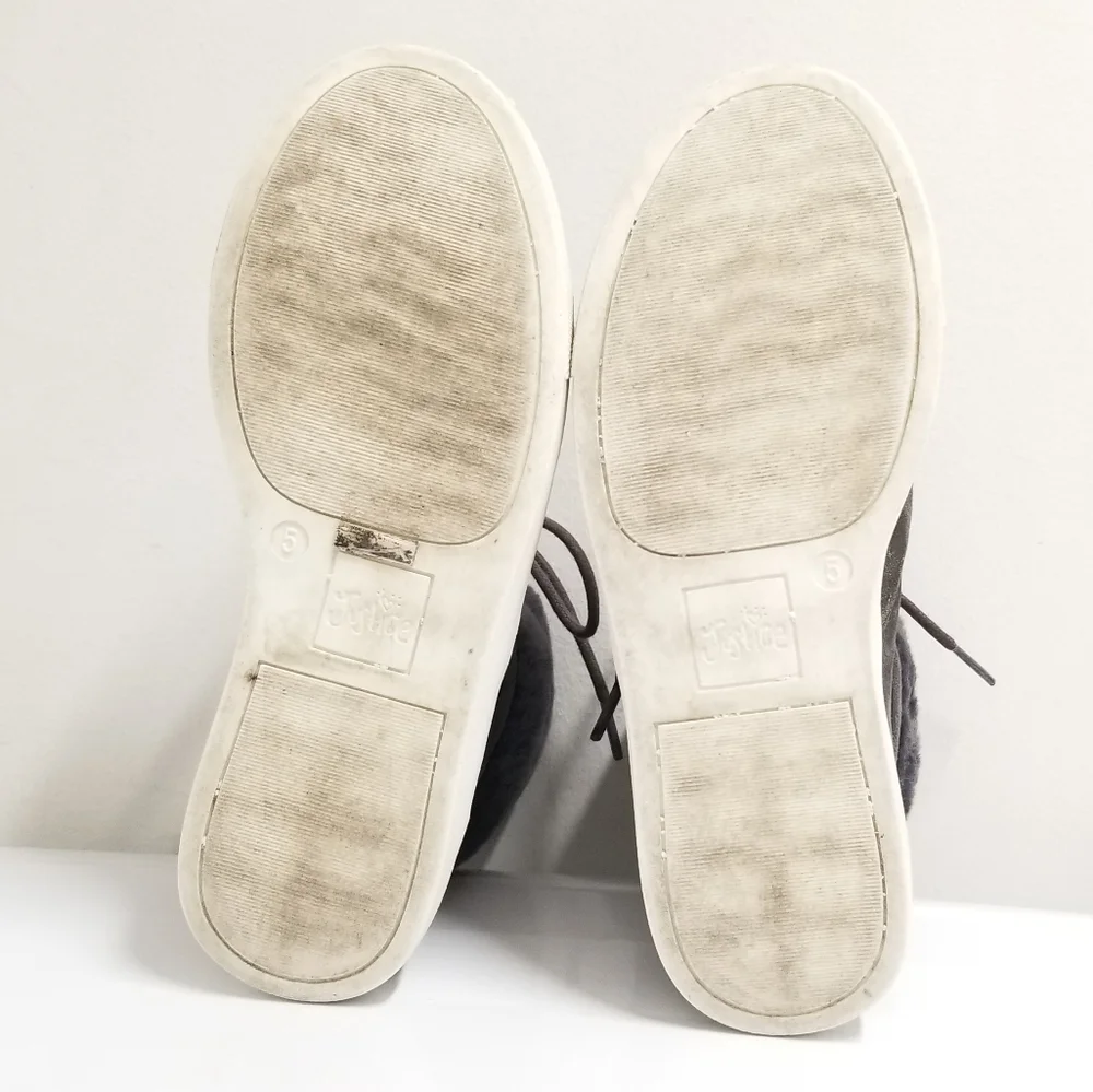 Justice Gray Faux Fur High Top Sneakers Girl's Sz 5